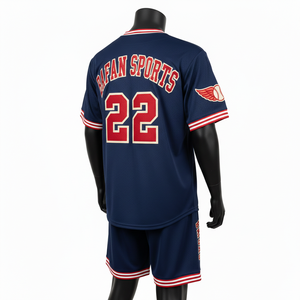 Ensemble de shorts de baseball pour hommes en tissu mesh polyester premium 180 GSM, bleu marine, coupe athlétique, logo personnalisé appliqué pour ensemble de shorts homme - Product Image 5