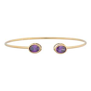 Brazalete Abierto de Lujo Vintage con Amatista, Plata de Ley 925, Chapado en Oro de 14K, Delicado, Piedra de Nacimiento de Febrero, Ajustable para Mujer - Product Image 1