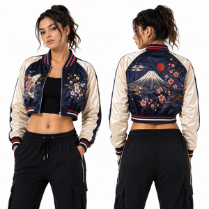 Chaqueta Corta de Satén para Mujer con Diseño de Fénix y Forro Suave, Marca Privada, Venta al Por Mayor, Fabricante de Ropa con Logotipo Personalizado OEM - Product Image 4