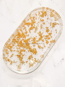 Quality Best Polished Resin Tray With Golden <b>Foil</b> Custom Size Serving Tray for Oval Shape Home <b>Kitchen</b> and Tabletop - Product Image 3