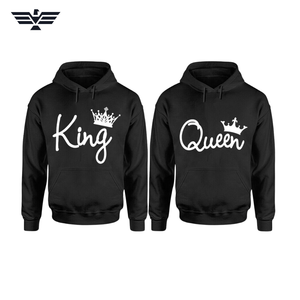 Sudaderas de Pareja con Estampado de Letras, Unisex, Gris, Felpa, con Bolsillo, 330g, Otoño, Modelo I'm Her King I'm His Queen - Product Image 3