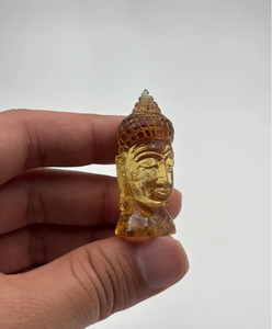 Hand Carved Amber Buddha Head Crystal <b>Statue</b> Decorative <b>Religious</b> Figurine For Home Temple Meditation metal Gift metal craft - Product Image 3