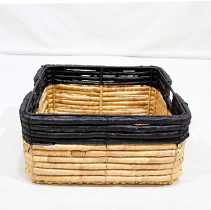 Water Hyacinth Square Storage Hand-Woven Eco-Friendly Modern Two-Tone Home Decor Organizer - Product Image 2