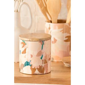 Pot de rangement de cuisine en bois d'acacia durable avec impression émaillée - Product Image 2