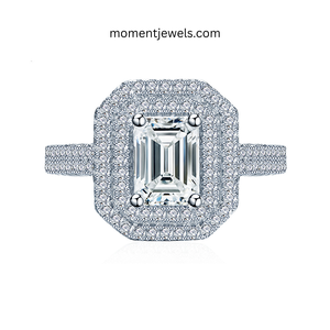 925 Sterling <b>Silver</b> Moissanite Engagement <b>Ring</b> <b>Emerald</b> Cut Center Stone Pave Claw Setting Wedding Anniversary Jewelry for Women - Product Image 1