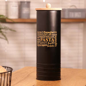 Contenedor de Almacenamiento de Pasta de Metal Negro con Tapa de Madera, Hermético, para Preservar la Frescura, Diseño Minimalista para Cocina - Product Image 4