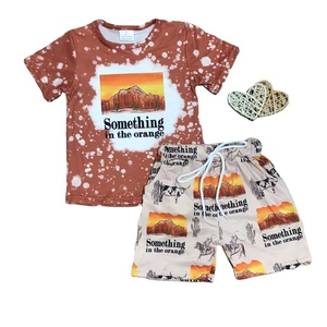 Yeni varış süt ipek erkek giyim batı Sunset ve atlar baskılı kısa kollu şort <span class=keywords><strong>2</strong></span> parça setleri ile Boys için - Product Image 1