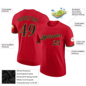 T-shirt de sport personnalisé pour équipe, rouge, avec nom d'équipe sur le devant et numéro de joueur au dos, fabricant de vêtements en gros - Product Image 4