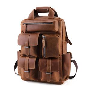 Full Grain Leather Laptop <b>Backpack</b> Waterproof Anti-Theft Travel Bag Vintage <b>Brown</b> Leather Rucksack LBP-0402 - Product Image 1