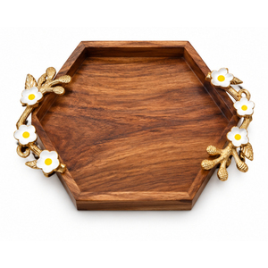 Bandeja de servir ovalada de madera de acacia de lujo con asas de estrella de mar de metal dorado, bandeja decorativa de madera para decoración de hogar costero u hotel - Product Image 5