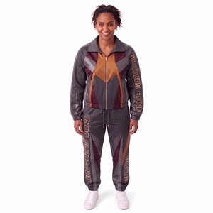custom <b>women</b> teal green tracksuit set silver geometric line print zipper <b>jacket</b> track pants loose sports casual jogger - Product Image 5