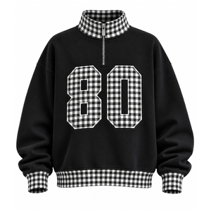 Women’s <b>Pink</b> Gingham 80 Quarter Zip Sweatshirt <b>Long</b> <b>Sleeve</b> Casual Pullover <b>Top</b> with Checkered Ribbed Collar Cuffs & Hem - Product Image 3