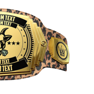 เข็มขัดแชมป์ลายแพะแบบกำหนดเอง พร้อมข้อความส่วนตัวและลายเสือดาว สีทองและสีดำ สำหรับงานอีเว้นท์และนักสะสม - Product Image 3