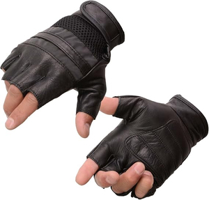 Samroz Sports Men's Black Leather Protective Knuckle Racer Motorcycle <b>Gloves</b> W/Elasticized Reflective Fingers - Product Image 2