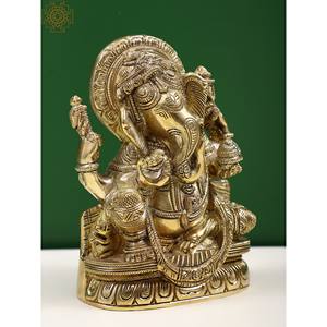 รูปปั้นพระพิฆเนศทองเหลืองขนาด5นิ้วทำด้วยมืองานศิลปะทองเหลืองทำด้วยมือของอินเดีย - Product Image 2
