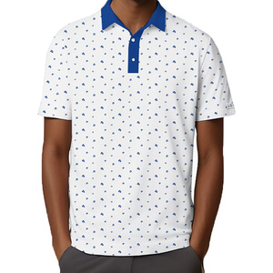 Polo à manches courtes pour homme, motif à pois bleu clair, coton Oxford, respirant, coupe décontractée, longueur normale - Product Image 3