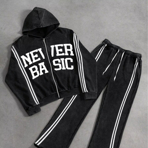 ชุดเซ็ตเสื้อฮู้ดมีซิปและกางเกงขายาวสไตล์สตรีทแวร์ Streetrush สำหรับทุกเพศ น้ำหนักเบา ระบายอากาศได้ดี พิมพ์ลายตัวอักษร แถบข้างตัวเสื้อ - Product Image 1