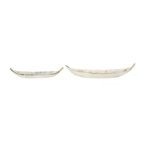 Handmade Metal Leaf Shaped <b>Decorative</b> <b>Plate</b> Minimalist Design Engraved Plant Pattern Dishes & <b>Plates</b> - Product Image 1