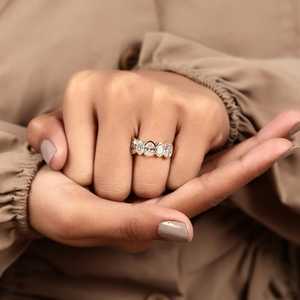 Luxury Oval Cut Diamond Bezel Set Five Stone Ring Lab Grown For Women's 14K Solid Gold Engagement Proposal Gift For Girlfriends - Product Image 4