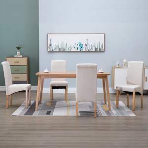 Juego de 4 Sillas de Comedor de Tela Crema, Diseño Ergonómico Estándar de Madera con Características de Confort - Product Image 1