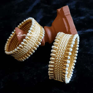 Gold Pearl Diamond Kada Bangles with Screw Adjustment-Trendy Fashion Bracelet for Engagement & Gift - Product Image 1