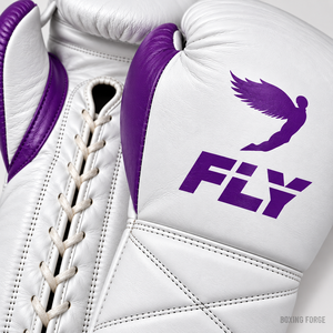 Fly White Leather <b>Boxing</b> <b>Gloves</b> with Purple Accents Lace-Up Training <b>Gloves</b> for <b>Boxing</b> Unisex 14 Years & Up - Product Image 3