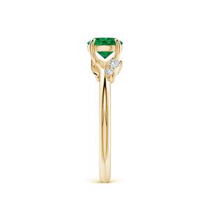 Anillo de Compromiso de Oro de 14K con Esmeralda Verde de Corte Redondo de 1 Quilate y Detalles de Diamantes Naturales de Múltiples Formas, Anillo Hecho a Mano Personalizado - Product Image 2