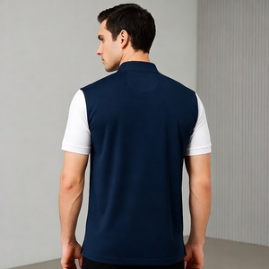 Men's Blue Short Sleeve Polo Shirt With <b>White</b> Color Block Design Breathable Pique Cotton Casual Style Regular Fit - Product Image 4