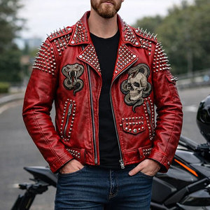 Chaqueta de cuero roja para hombre con tachuelas, estilo motero, punk, calavera, serpiente, gótica, con púas, venta al por mayor de fábrica - Product Image 3