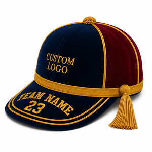 2026 High Quality Custom Embroidered Honours Velvet Cap <b>Navy</b> Red Gold Trim Tassel Team Name Unisex Colour Block Sporty - Product Image 1