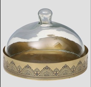 Luxury Glass Dome Cloche with Metal Base – Decorative Serving Tray with <b>Cover</b> for <b>Cake</b>, Dessert & Table Display - Product Image 1