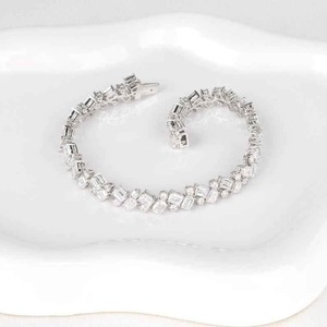 Sparkly Moissanite Emerald & Round Cut Diamond Tennis <b>Bracelet</b> for Womens With 925 Silver Fine Engagement Gift For Womens - Product Image 1