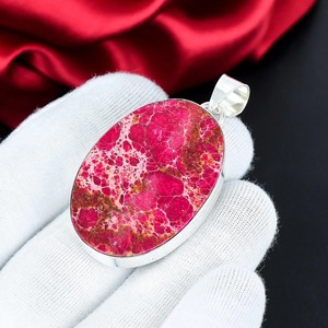 จี้พลอยแจสเปอร์สีชมพูทรงวงรีประดับขอบเงินแท้ทำมือทันสมัย - Product Image 2