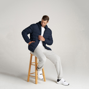 Manteau matelassé à capuche bleu marine pour homme, léger, chaud, vêtement d'extérieur d'hiver, fermeture éclair intégrale, résistant au vent, couleur unie, rembourrage en polyester - Product Image 4