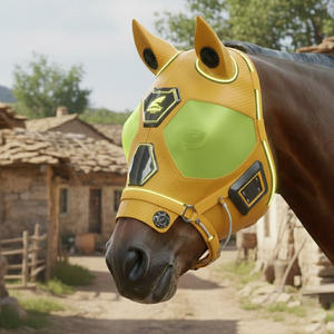 Masque anti-mouches pour chevaux, doux, extensible, protection UV, confortable, avec oreilles, respirant, élastique, avec couvre-yeux en maille - Product Image 3