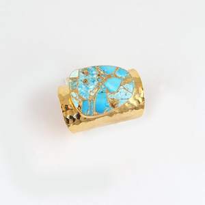 Bague Statement Turquoise Mohave en Argent Sterling 925 Plaqué Or 14K, Large Bande Réglable, Bijou Fait Main avec Pierre Précieuse - Product Image 2