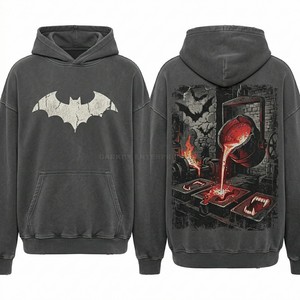 Custom <b>Black</b> Acid Wash Hoodie Men Gothic Lettering Streetwear Heavyweight Distressed Hem Pullover Cotton <b>Fleece</b> Hoody Supplier - Product Image 2