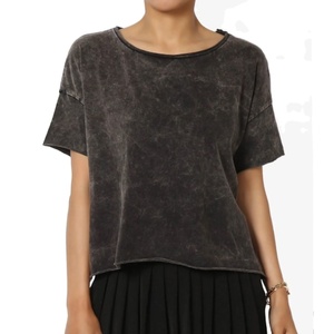T-shirt court à manches courtes pour femme, imprimé numérique, écologique, effet délavé à l'acide, livraison en gros gratuite - Product Image 4