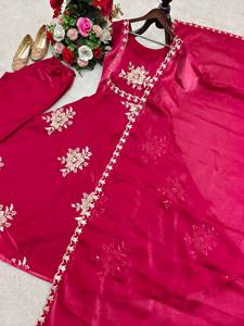 Robe Anarkali brodée marron, longue jusqu'au sol, avec dupatta, tenue traditionnelle indienne et pakistanaise pour femmes - Product Image 4