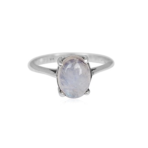925 Sterling Silver Natural Rainbow Moonstone Oval Cabochon Ring Handmade Gemstone Prong Setting Birthstone Ring for Women - Product Image 1