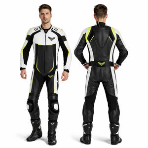 Traje de Motociclismo de Cuero Blanco y Negro Neón, Personalizado, de Una Pieza, para Carreras, Equipo de Protección para Pilotos Profesionales - Product Image 3