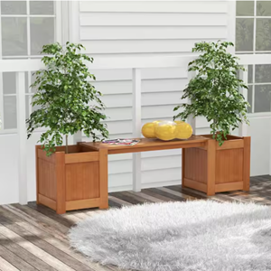 Decorative Acacia Wood Planter Box With Bench, Natural Raised Garden Bed For Vegetables, Flowers, Herbs Wholesale From Vietnam - Product Image 3
