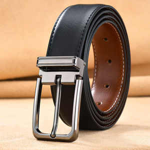 Ceinture en cuir de vachette réversible avec boucle à ardillon argentée, ceinture formelle pour homme, design bicolore marron et noir - Product Image 2