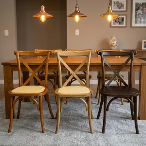 Chaise de restaurant classique à dossier croisé en velours avec structure en bois massif et assise tressée pour hôtel, usage extérieur, salon, maison, cuisine - Product Image 5
