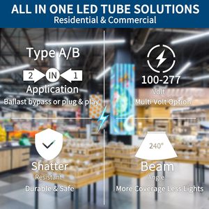 Loại A + B cao lumen 12W ~ 90W nhôm nhựa thủy tinh T8 dẫn ống ánh sáng bi-pin G13 cơ sở Bóng đèn Huỳnh quang thay thế AC100 ~ 277V - Product Image 3