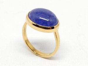 Tanzanite Solitaire <b>Ring</b> 925 Sterling Silver 14K <b>Gold</b> Plated Blue Gemstone Cabochon Handmade Luxury - Product Image 6
