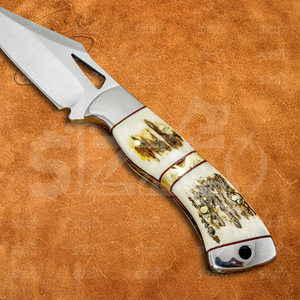 Couteau de chasse utilitaire OEM EDC en acier D2 à pointe tombante avec poignée personnalisée en bois de cerf et bouton de pouce, idéal comme cadeau - Product Image 5