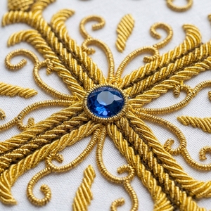 Voile de châle d'église brodé à la main en fils d'or |   Pochette liturgique en soie blanche avec croix et pierre bleue pour la messe et les services d'autel - Product Image 3