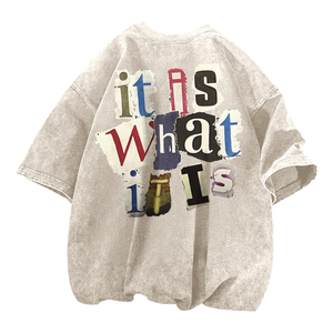 T-shirt Streetwear Personnalisé Délavé à l'Acide, Impression en Encre Gonflée, Coton Premium, Coupe Oversize, Vêtement Tendance - Product Image 2