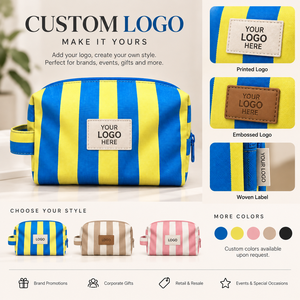<b>Letter</b> Pattern Water Resistant Canvas Cosmetic Bag Makeup Blue Yellow Medium Zipper Closure Portable Soft Handle Elegant Style - Product Image 6